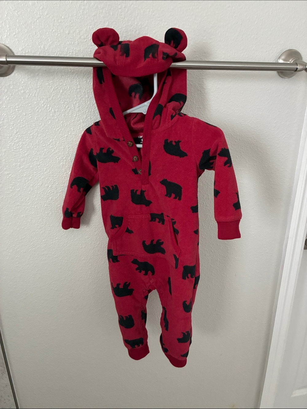 Carter's Red Bear-Print Hooded Footie with Ears